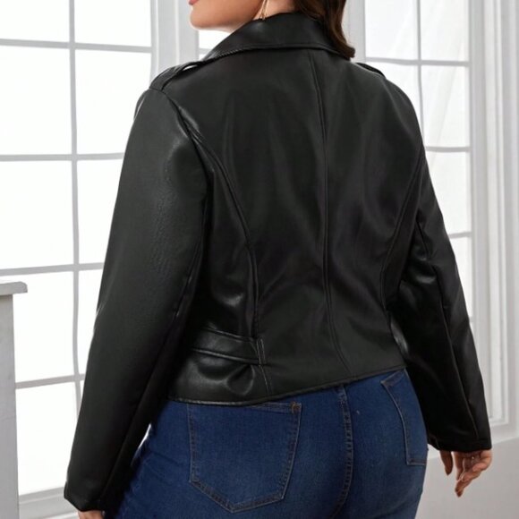 Plus Size Zip-Up Patent Moto Jacket - Black, 2XL - Picture 2 of 5